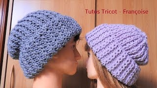 Tuto Tricot Bonnet Adulte Taille Unique côte 11 Torses facile  Bonnet femme  Bonnet Homme [upl. by Burnside941]