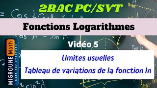 Limites usuelles — Tableau de variations de la fonction ln — Fonctions Logarithmes — 2 BAC PCSVT [upl. by Abehsile]