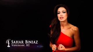 Sahar Biniaz  Miss Universe Canada 2012 [upl. by Kcirtapnhoj]