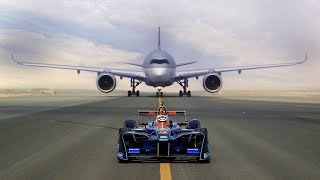 ABB FIA Formula E race car vs Qatar Airways’ Airbus A350 and Boeing 787 Dreamliner Who will win [upl. by Trude]