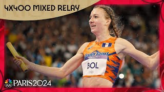 Femke Bol tracks down US team to win 4x400 mixed relay for Netherlands  Paris Olympics [upl. by Pardner]