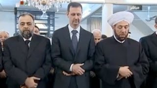 Syrian President Bashar alAssad attends Eid prayers during ceasfire [upl. by Deryl]