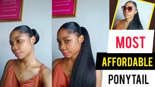 N5000\ 5 CENTER PART PONYTAIL ON RELAXED HAIR KINKY STRAIGHT PACK HAIR naturalhair ponytail [upl. by Senaj]