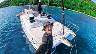 Full SAILBOAT TOUR 68000 Cozy Catamaran 335 Solo Sailed Can Anchor ANYWHERE [upl. by Barcus]