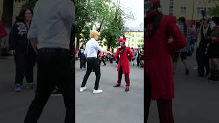 Dungey vs Alastor cosplay festival trending prank alastor anime hotelhazbin dungeon top [upl. by Cordey]