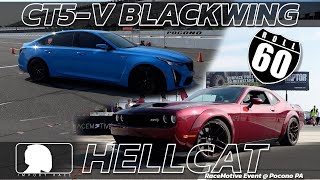 Cadillac CT5V Blackwing vs Dodge Hellcat 60roll start drag race [upl. by Mahda]