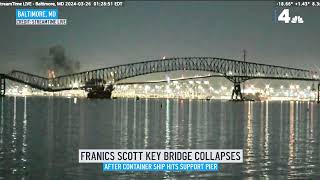 Moment Baltimore bridge collapses after container ship hits support pier  NBC4 Washington [upl. by Blackington]