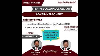 Announcement of Rental Deal by Hanu Reddy Realty Adyar successstory [upl. by Dzoba]