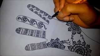 Arabic floral henna  easy mehndi design on paper  how to draw simple henna flowers [upl. by Kuska650]