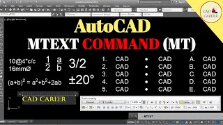 AutoCAD Mtext Command Complete Tutorial  Multiline text command in autocad  CAD CAREER [upl. by Ociral]