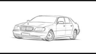 How to sketch a mercedes S classe W140  Step by step [upl. by Rachelle]