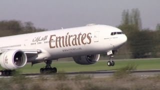 Boeing 777300ER Emirates and Boeing 757200WL Rak Air at Hamburg Airport with ATC [upl. by Streeto]