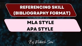 Referencing skills  APA Style  MLA Style  Bibliography [upl. by Cicero496]