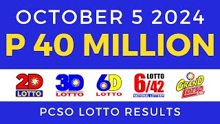 Lotto Result Today 9pm October 5 2024  PCSO Complete [upl. by Aylatan172]