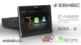 ZENEC ZN965 1DIN Infotainer mit Apple Carplay und Android Auto [upl. by Ehctav]