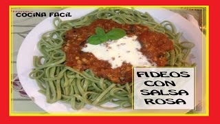 😋🍝▶ FIDEOS CON SALSA ROSA SIN CARNE 2017 preparación e ingredientes [upl. by Yrrehs]