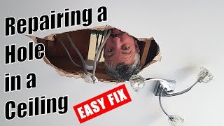 How to repair a hole in the ceiling  Repairing a Plasterboard Ceiling  Drywall Ceiling [upl. by Allemac]