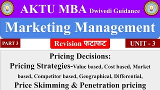 Pricing Decisions Pricing Strategies Marketing Management mba aktu mba notes aktu mba lectures [upl. by Leirol]