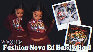 VLOGMAS DAY 5  FASHION NOVA ED HARDY HAUL 😍 [upl. by Rebmyt]