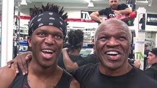 KSI asks Jeff and Floyd Mayweather for predictions on his fight with Logan Paul [upl. by Akenaj904]