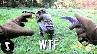 Guy Knifes Players with IRL Karambit Fade at Airsoft Field [upl. by Olecram]