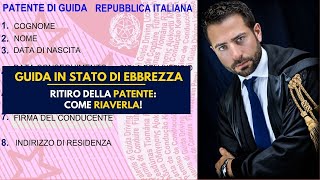 Ritiro della patente per guida in stato di ebbrezza rimedi e soluzioni allalcoltest [upl. by Lawler]