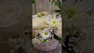 sympathy flowers basket  all white funeral arrangement [upl. by Idnim]