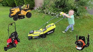 Yard Work  lawn mower videos for toddlers  COMPILATION of riding mower garden tools and more [upl. by Jacintha]