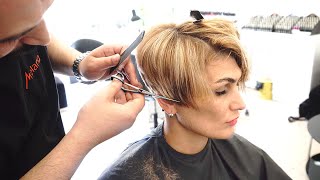 STACKED BLONDE PIXIE BOB CUT  AMAZING SHORT HAIRCUT [upl. by Ainollopa]