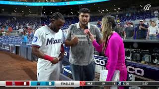 Vidal Brujáns postgame interview on walkoff single🎤 [upl. by Runck159]