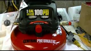 Harbor Freight  Central Pneumatic 3 Gallon Oilless Pancake Style Air Compressor Review [upl. by Netsreik439]