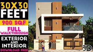 Small Space 30 By 30 Feet House Design With 2 Bedroom  Plan22 [upl. by Atnohsal395]