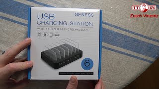 Unboxing 6 Port USB Multi Charging Station Ladestation für mehrere Geräte Smartphone Tablet [upl. by Assirroc]