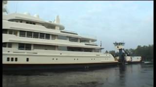 Superyacht leaving shipyard Roman Abramovich Ecstasea with tugboots prepare for seatrials [upl. by Areemas]