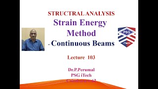 Lecture 103  Strain Energy Method Continuous Beams  By DrPPerumal Professor PSG iTech CBE [upl. by Ahsian]