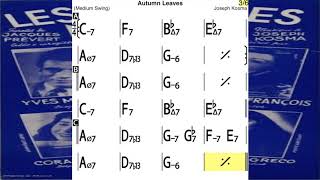 Autumn Leaves  Backing Track NO BASS with Chords [upl. by Milda]