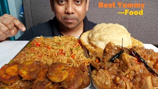 Mutton Masala Veg Masala Noodles  Egg Curry and Puri Mukbang Show with Recipe [upl. by Eeroc]