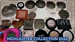 HIGHLIGHTER COLLECTION 2022  Reviewing amp swatching all my highlighters amp face palettes fair skin [upl. by Anuahc]