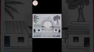 Beautiful landscape drawing  scenery drawing shorts youtubeshorts trending shortsviral [upl. by Skipton]