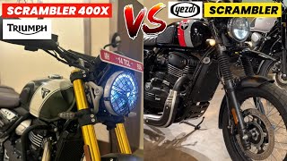 Triumph Scrambler 400x VS Yezdi Scrambler 2023 💥  Mileage  Top Speed  E20  Price [upl. by Christabel]