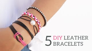 5 DIY Friendship Leather Bracelets  Curly Made [upl. by Tolman756]