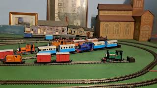 Bachmann Double fairlie pulling 5 tipper wagons and blue box van [upl. by Airtina792]