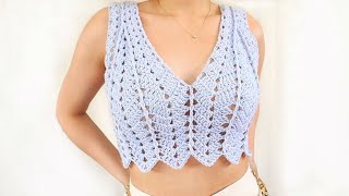 HOW TO CROCHET A TOP  Viral Pinterest Crochet Top  Easy Crochet Pattern for Beginners [upl. by Devinna]