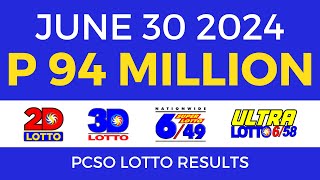 Lotto Result Today 9pm June 30 2024  PCSO Complete [upl. by Lirrehs]