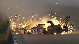 NHRAs Antron Brown Escapes Injury in Spectacular Crash [upl. by Assirok]