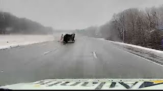 Car rolls from one side of I95 to the other nearly hits ambulance [upl. by Uttica]