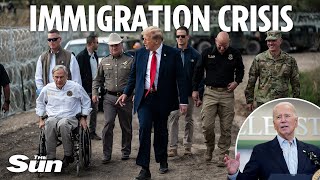 Donald Trump waves at migrants across Rio Grande during USMexico border visit [upl. by Nnaear]