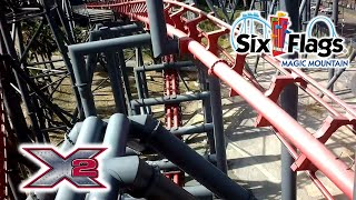 X2 POV  Six Flags Magic Mountain 2023 Fall  Arrow Dynamics 4D Coaster [upl. by Nyrahs]