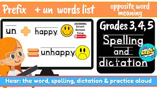 Grade 3 4 5 Spelling and Dictation Words Prefix Un Weekly List Lesson  Learn with Practice [upl. by Ziguard]