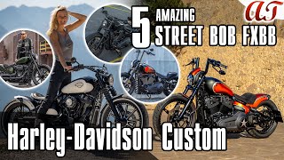 5 AMAZING HarleyDavidson STREET BOB FXBB Custom 4K  AampT Design [upl. by Refenej146]